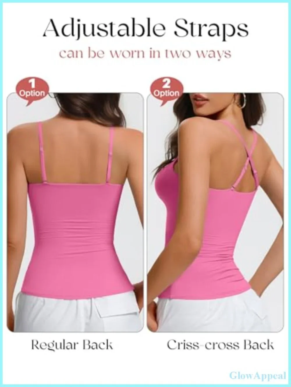 Padded Cami Tank Top Double Lined Spaghetti Strap Built in Bra Slim Fitted